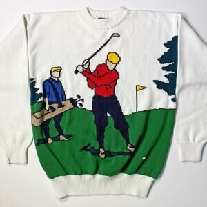 Vintage 1990s Jantzen Golfer Knit All-Over Graphic Men's Sweater Size L
